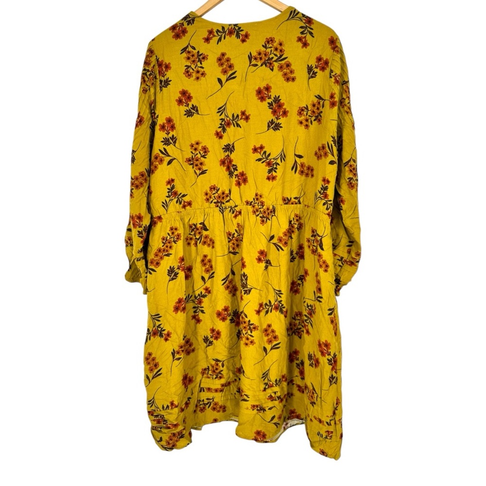 Daniel Rainn Mustard Floral Print Long Sleeve Dress size 2X NWT Surplice V Neck - Picture 6 of 12